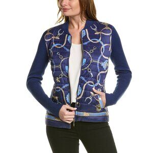 J. McLaughlin Andi Jacket Equestrian Fairfax Crest Blue Zipper Pockets Medium